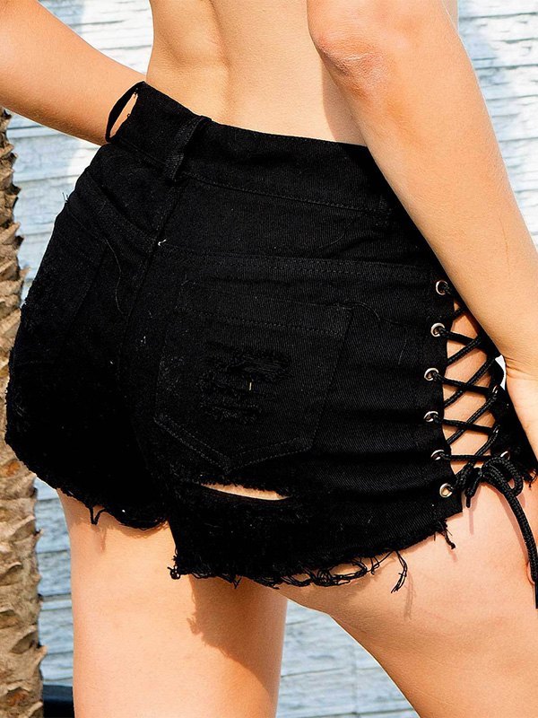 EMMIOL Shorts de mezclilla desgastados con cordones