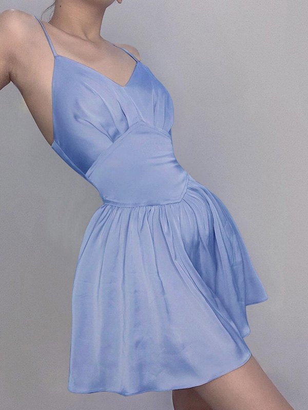 EMMIOL V Neck Satin Corset Mini Dress