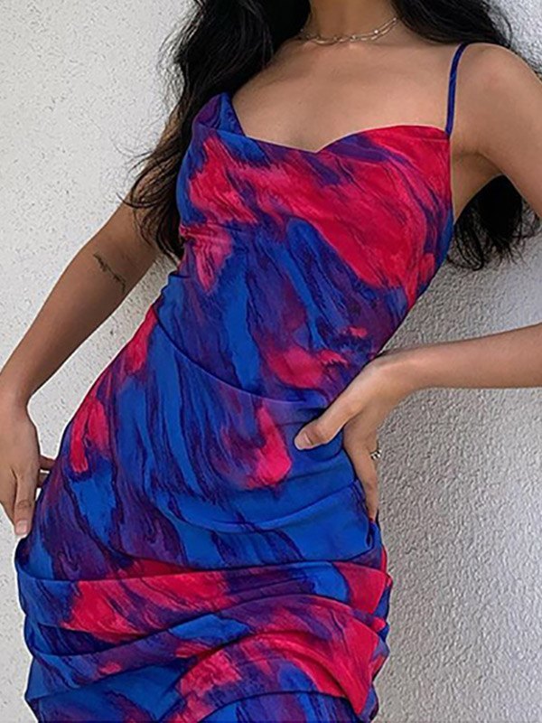 EMMIOL Cowl Neck Printed Slip Maxi Dress