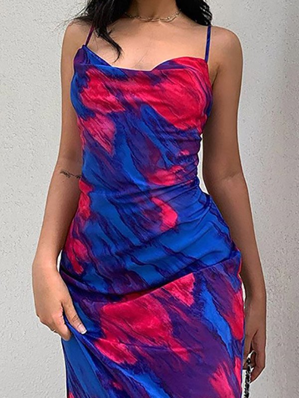 EMMIOL Cowl Neck Printed Slip Maxi Dress