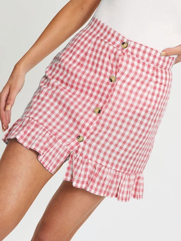 EMMIOL Gingham Ruffle Mini Skirt