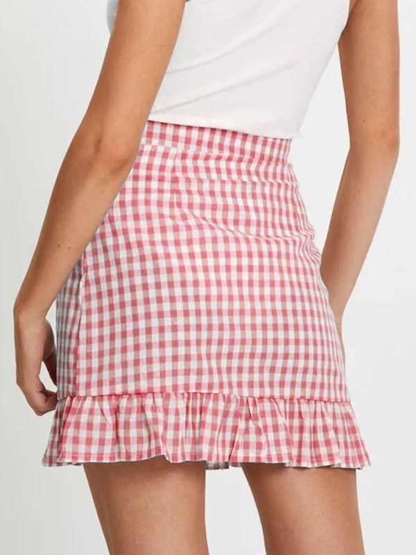 EMMIOL Gingham Ruffle Mini Skirt
