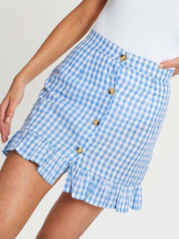 EMMIOL Gingham Ruffle Mini Skirt