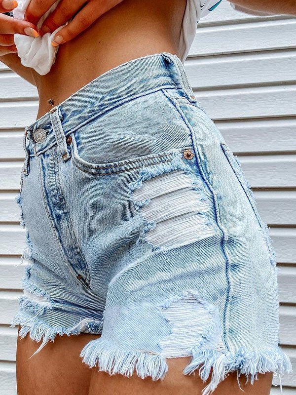 EMMIOL Shorts de mezclilla desgastados con estampado de dibujos animados