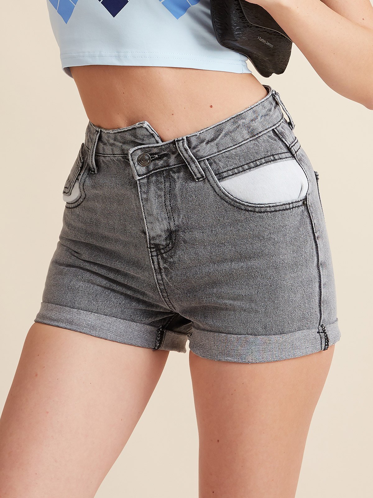 2022 Pantaloncini hot denim con risvolto irregolare Grigio M In Pantaloncini  Jeans Online Store. Best For Sale | Emmiol.com