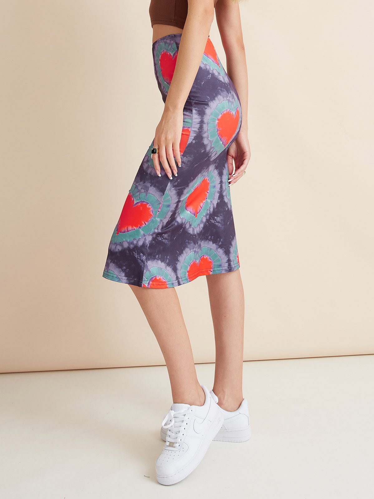 EMMIOL Tie-Dye Heart Wrap Midi Skirt