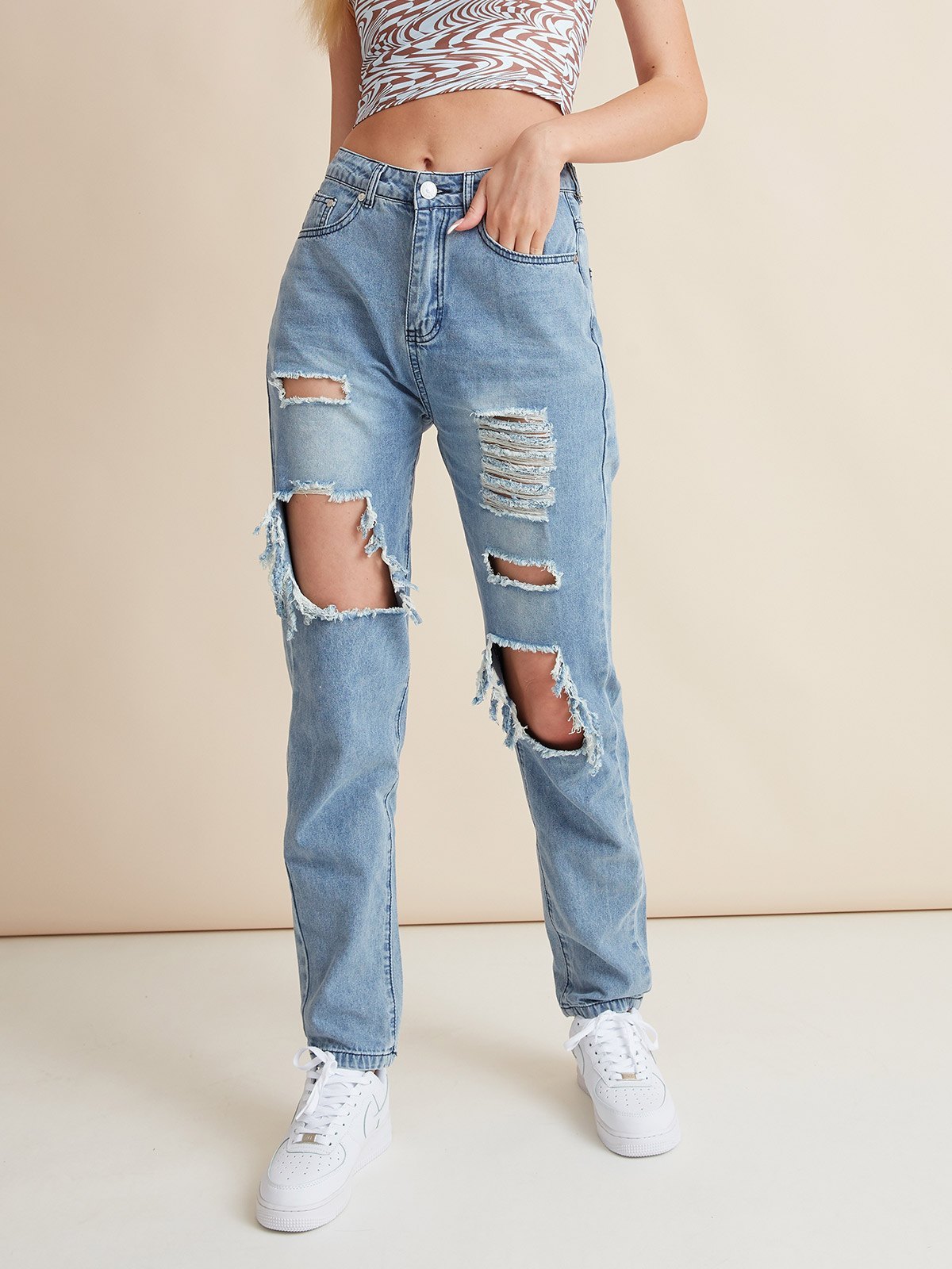EMMIOL Ripped Boyfriend Jeans