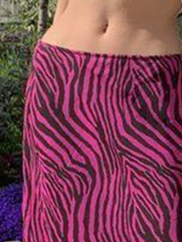 Emmiol Free shipping 2023 Zebra Stripe Print Midi Skirt Pink ONE SIZE