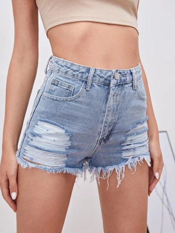 EMMIOL Light Wash Ripped Denim Shorts