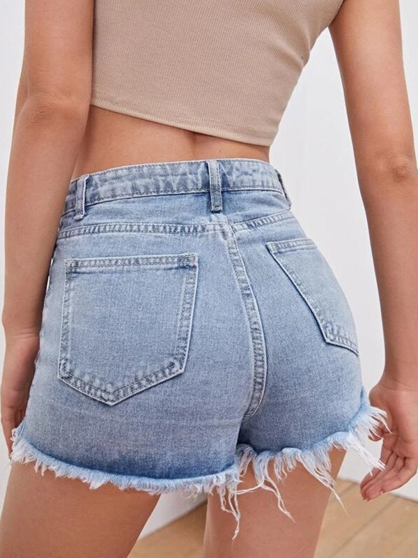 EMMIOL Light Wash Ripped Denim Shorts