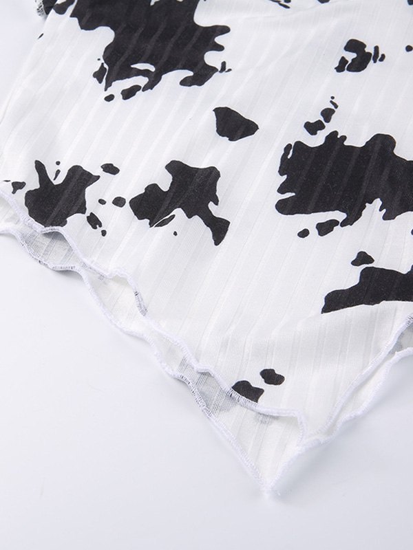 EMMIOL Top corto asimmetrico con stampa mucca