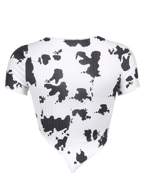 EMMIOL Top corto asimmetrico con stampa mucca