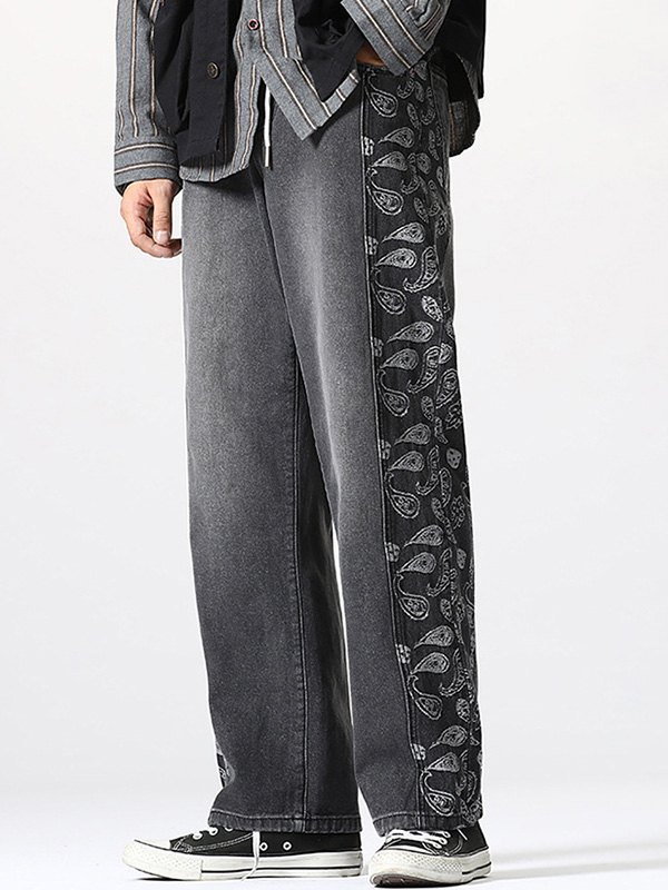 EMMIOL Men's Paisley Print Skate Jeans