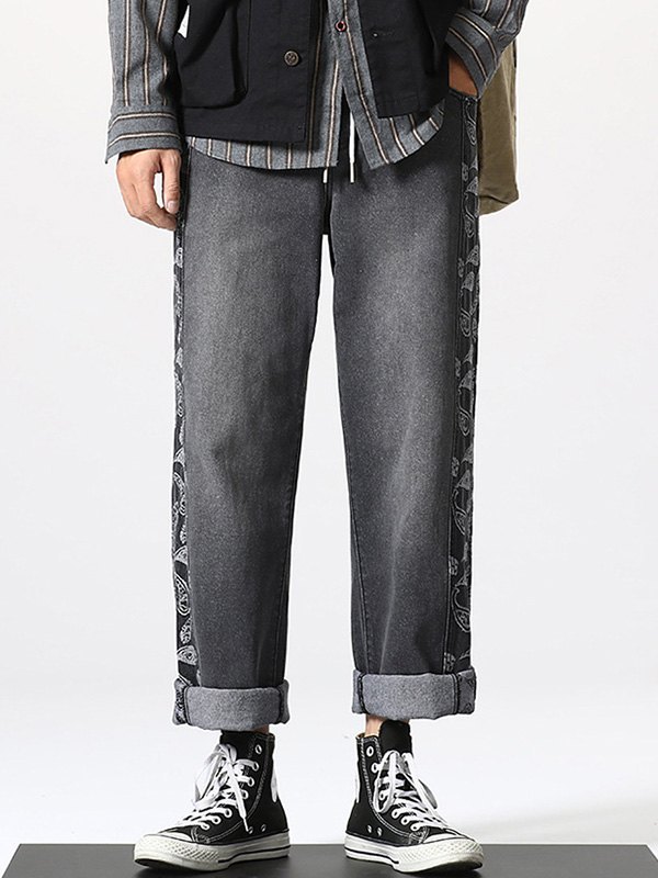 EMMIOL Men's Paisley Print Skate Jeans