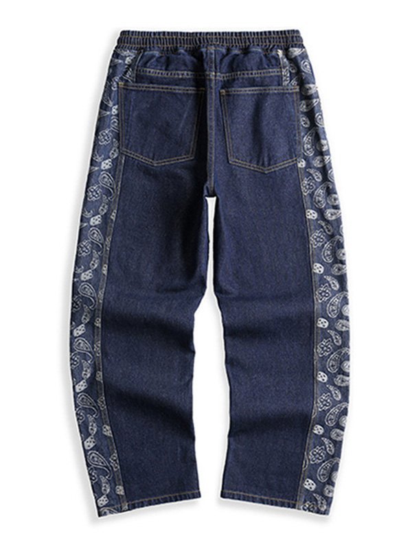 Emmiol Free shipping 2023 Men's Paisley Print Skate Jeans Navy Blue M