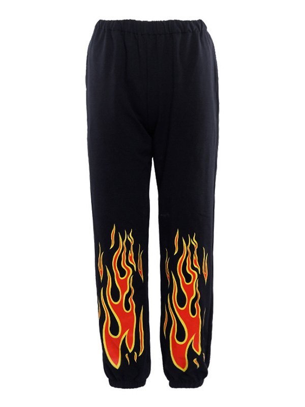 EMMIOL Pantalones deportivos con estampado de llamas