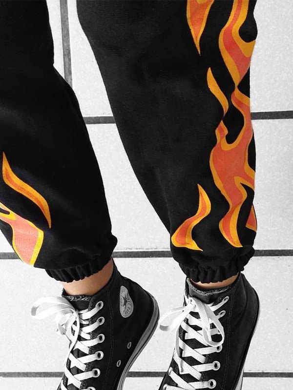 EMMIOL Pantalones deportivos con estampado de llamas