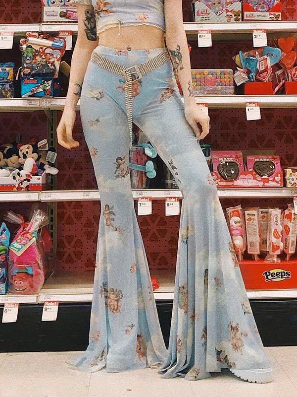 EMMIOL Sheer Mesh Cupid Flare Leg Pants