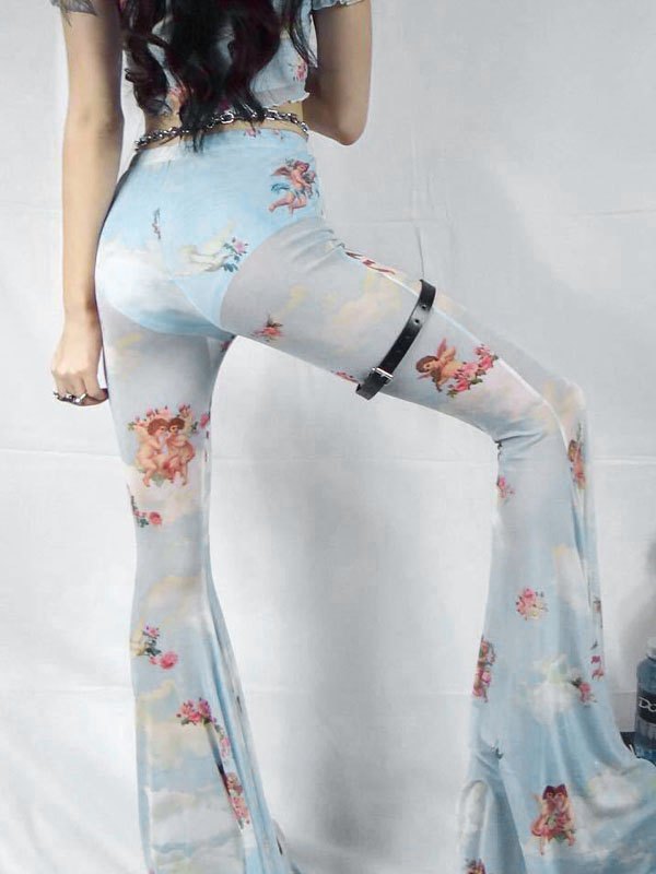 EMMIOL Sheer Mesh Cupid Flare Leg Pants