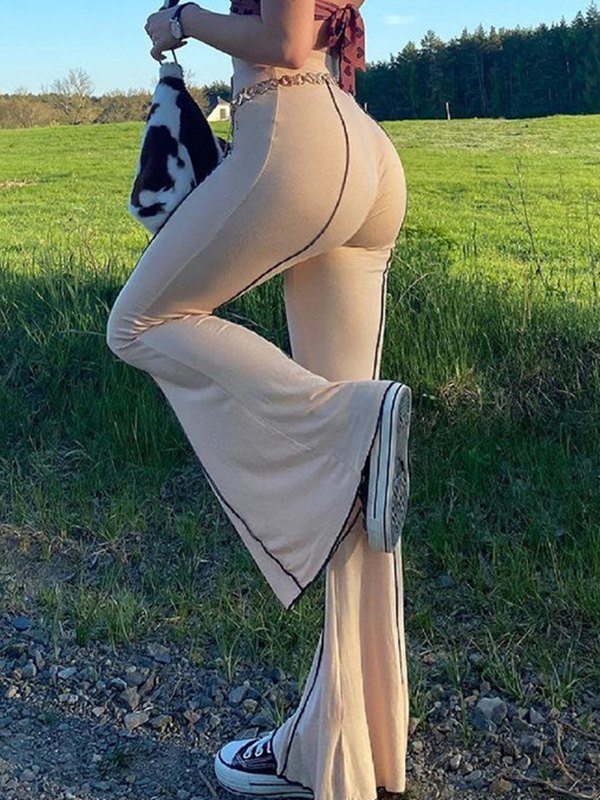 EMMIOL Stitched Detail Flare Leg Pants