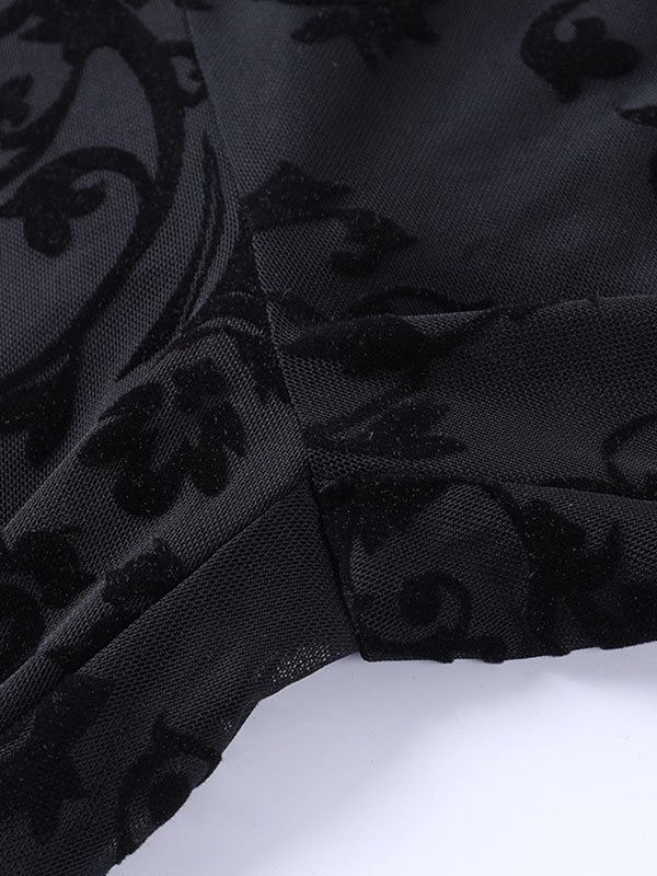 EMMIOL Sheer Mesh Printed Flare Leg Pants