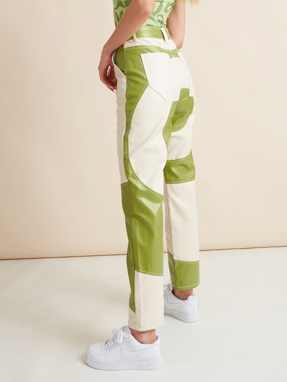 Emmiol Free shipping 2025 Swirl Pu Leather Pants Green M in Leather Pants  online store. | EMMIOL