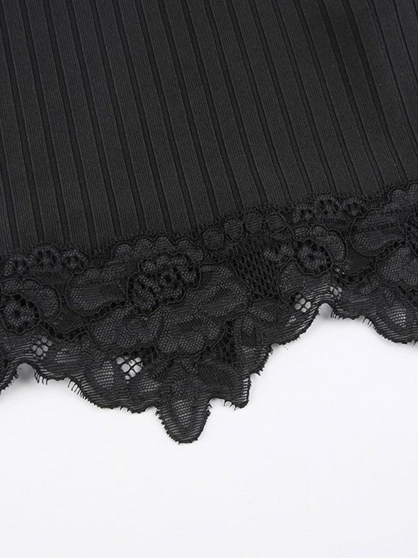 EMMIOL Lace Paneled Rib Crop Cami Top
