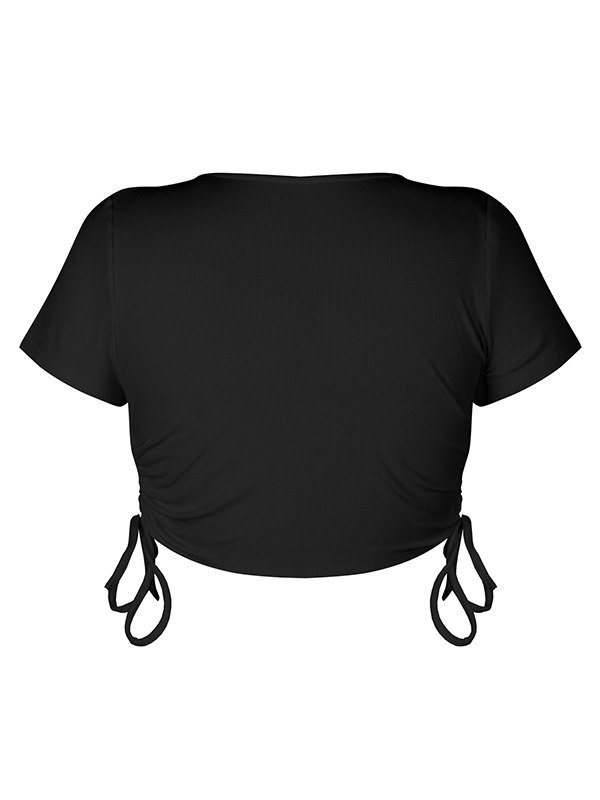 EMMIOL Short Sleeve Drawstring Rib Crop Top