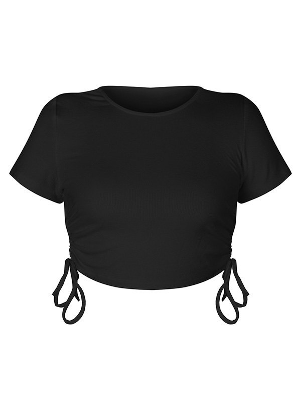 EMMIOL Short Sleeve Drawstring Rib Crop Top