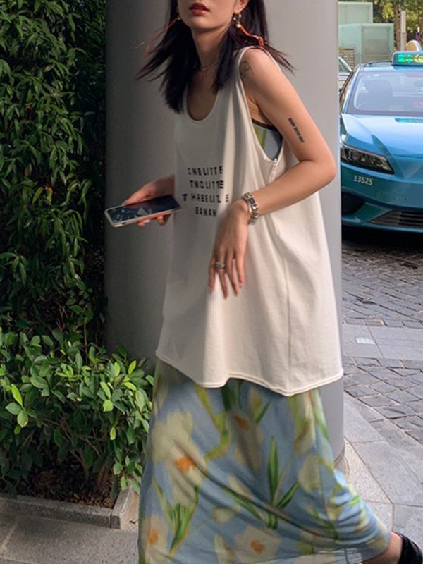 EMMIOL Mesh Smudged Floral Sling Midi Dress