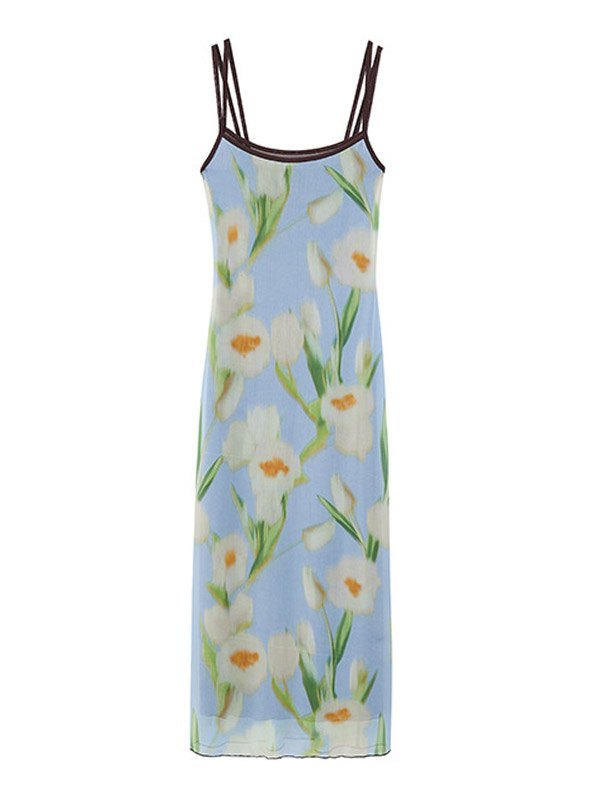 EMMIOL Mesh Smudged Floral Sling Midi Dress
