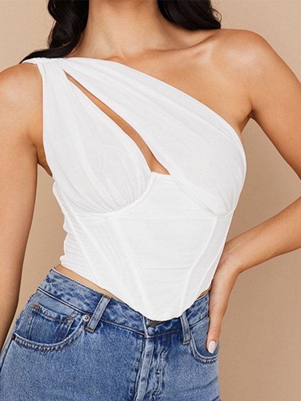 EMMIOL One Shoulder Cutout Underwire Corset Top