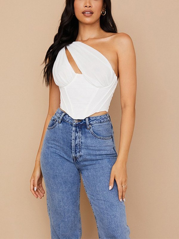 EMMIOL One Shoulder Cutout Underwire Corset Top