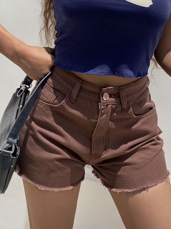 2022 Pantaloncini di jeans strappati tagliati Marrone L In Pantaloncini  Online Store. Best For Sale | Emmiol.com