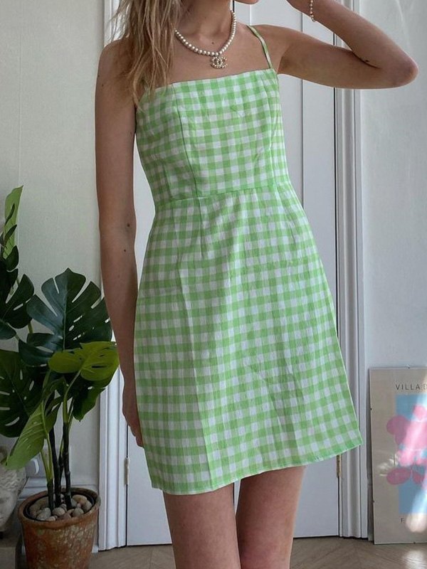EMMIOL Gingham Slip Mini Dress