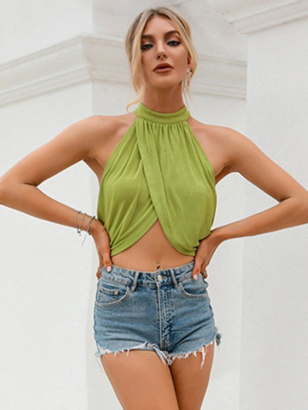 EMMIOL Top con scollo all'americana irregolare