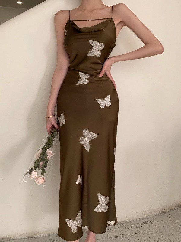 EMMIOL Butterfly Print Slip Maxi Dress