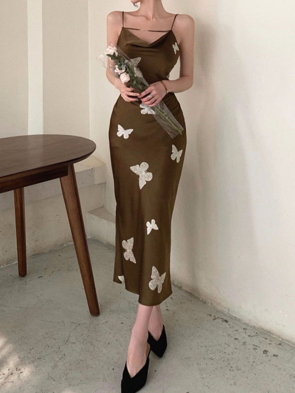 EMMIOL Butterfly Print Slip Maxi Dress