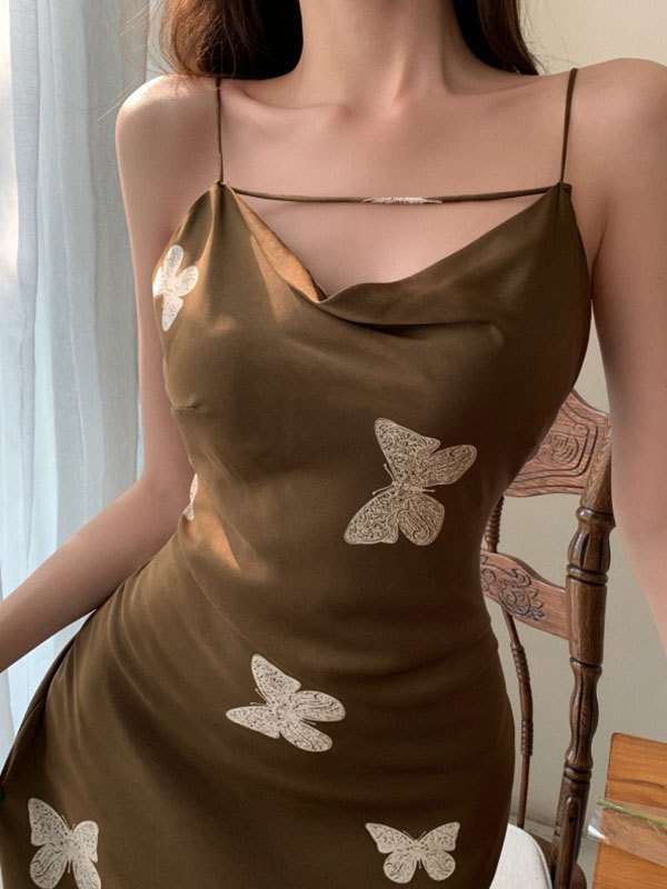 EMMIOL Butterfly Print Slip Maxi Dress