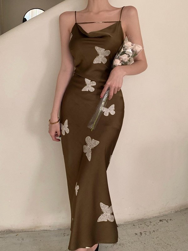 EMMIOL Butterfly Print Slip Maxi Dress