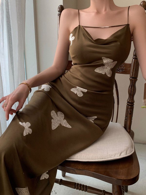 EMMIOL Butterfly Print Slip Maxi Dress