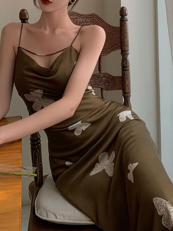 EMMIOL Butterfly Print Slip Maxi Dress