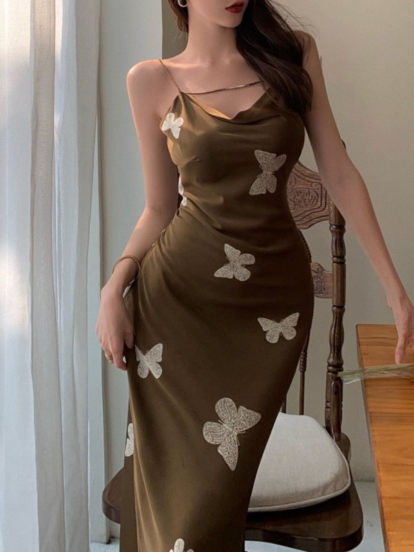 EMMIOL Butterfly Print Slip Maxi Dress