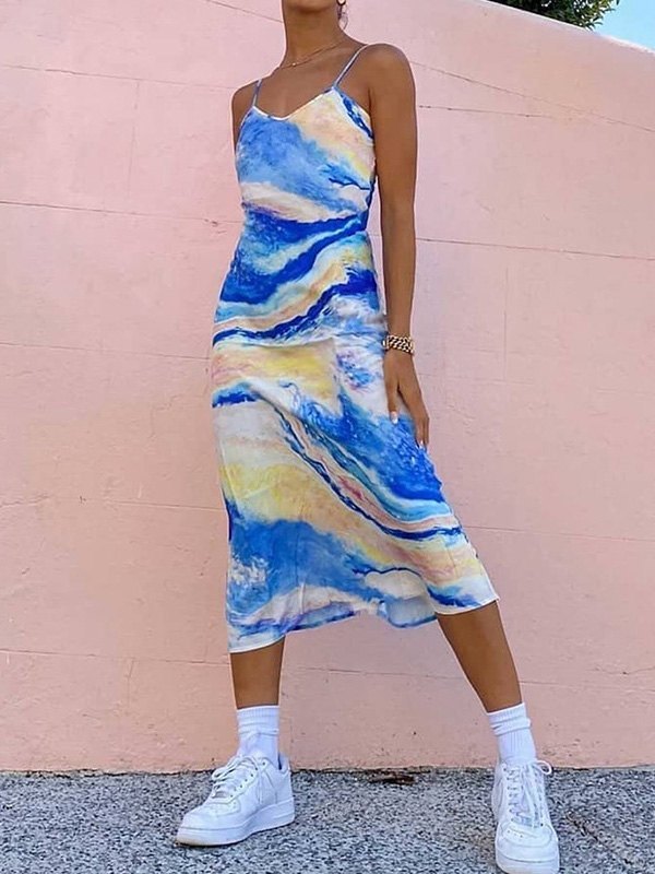 EMMIOL Vestido midi slip con estampado de acuarela