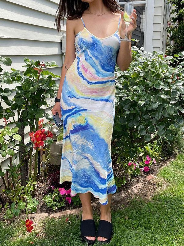 EMMIOL Vestido midi slip con estampado de acuarela