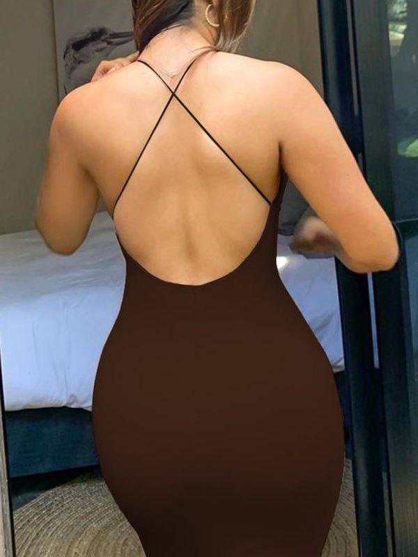 EMMIOL Cross Back Bodycon Midi Dress