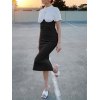 EMMIOL Patchwork Knit Short Sleeve Maxi Dress