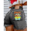 EMMIOL Shorts de mezclilla desgastados con estampado de dibujos animados