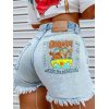 EMMIOL Shorts de mezclilla desgastados con estampado de dibujos animados