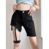 EMMIOL Buckle Strap Distressed Denim Shorts